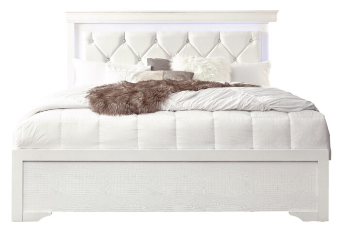 POMPEI METALLIC WHITE FULL BED WITH LED
