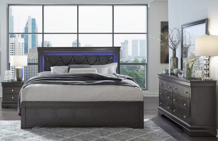 POMPEI METALLIC GREY FULL BED GREY WITH LED