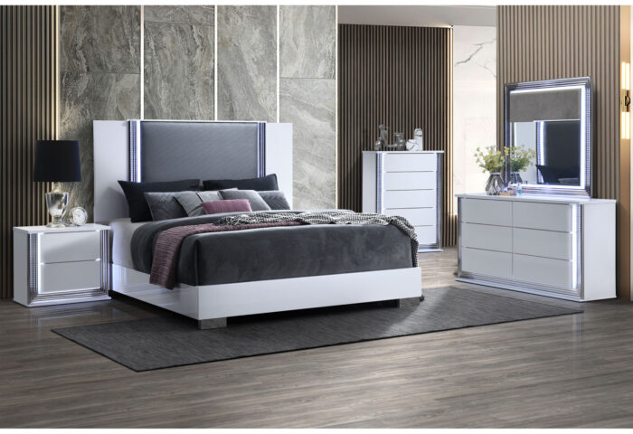 YLIME SMOOTH WHITE KING BED GROUP FULLY SLATTED