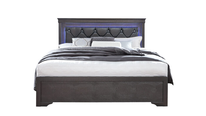 POMPEI METALLIC GREY QUEEN BED WITH LED