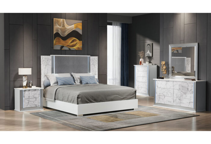 YLIME WHITE MARBLE KING BED GROUP