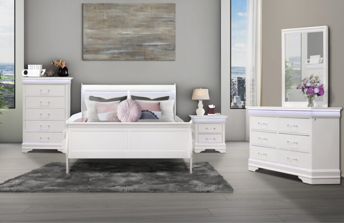 CHARLIE WHITE FULL BED GROUP WITH LED